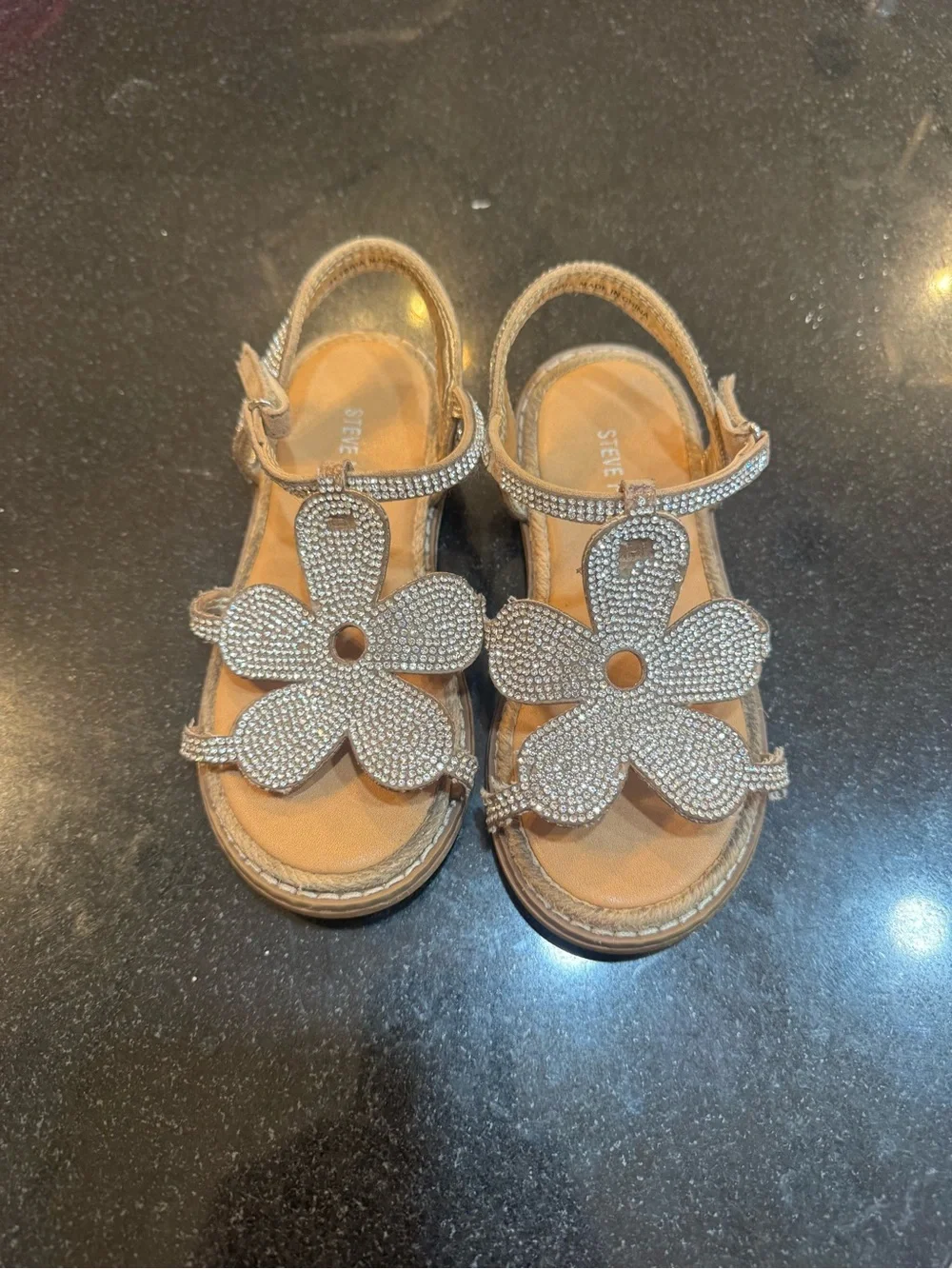 Steve Madden Kids Silver Rhinestone Flower Sandals